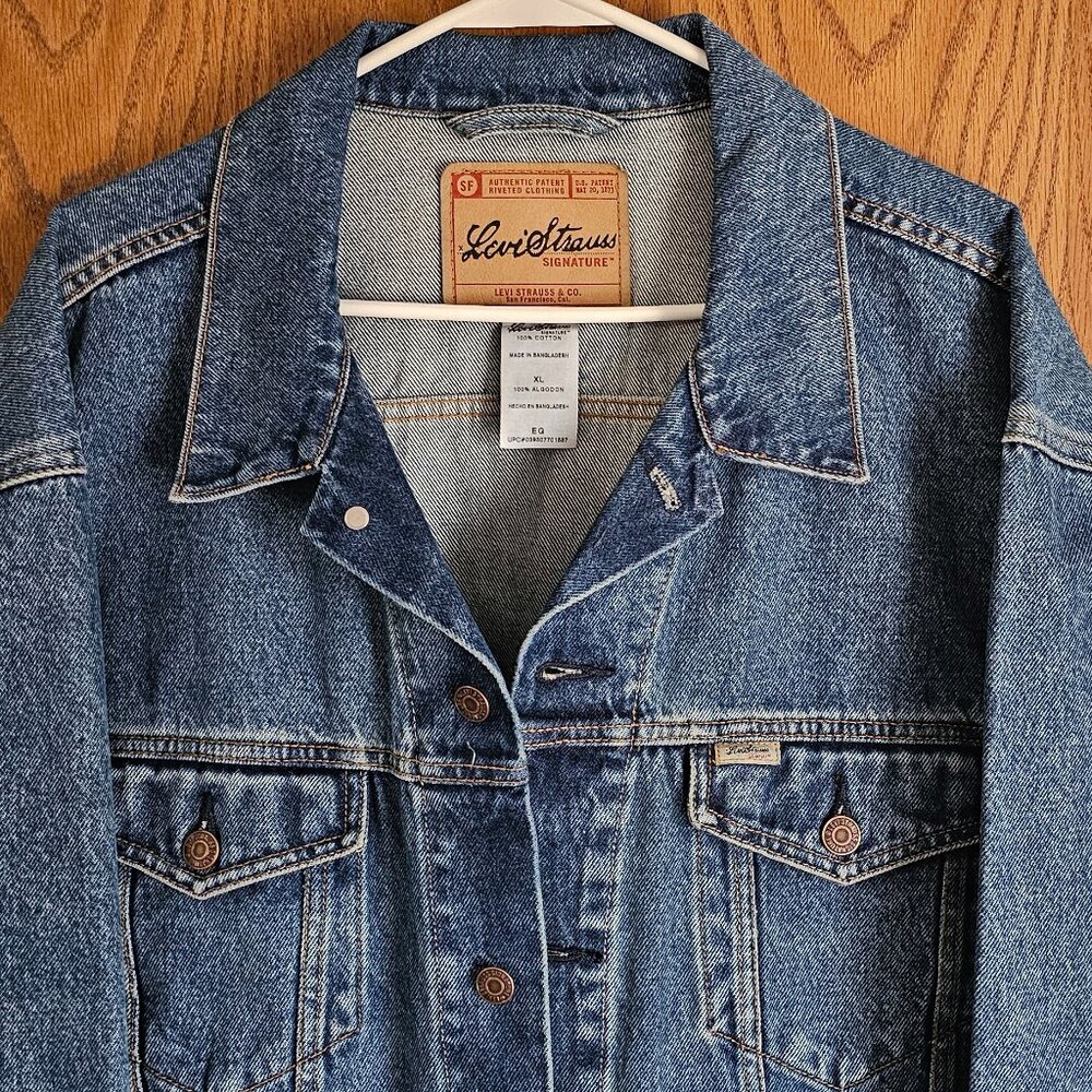 Levi Strauss Signature Denim Jacket-XL-Vintage Y2K Blue Trucker Style - Picture 2 of 7
